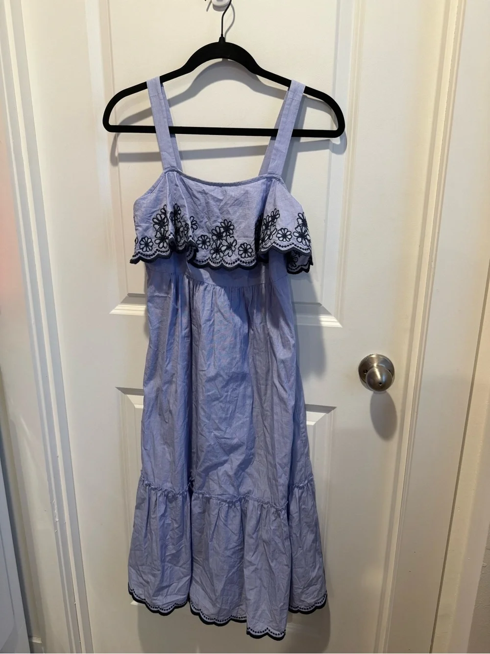 Kate Spade New York Blue Cotton Embroidered Ruffle Midi XS